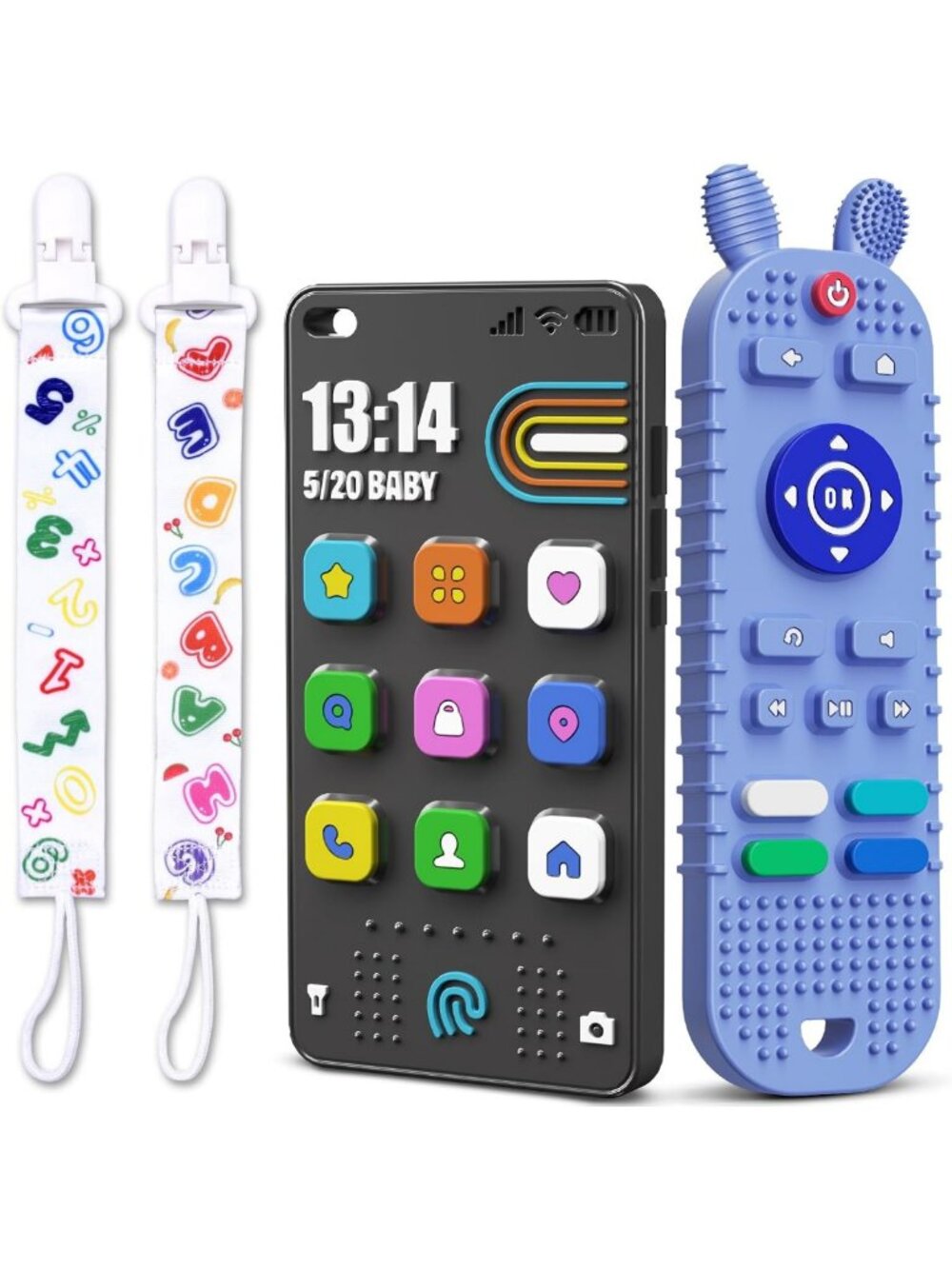 Soft Silicone Baby Teething Toys - TV Remote & Phone Shapes, Chew Toys 6-12